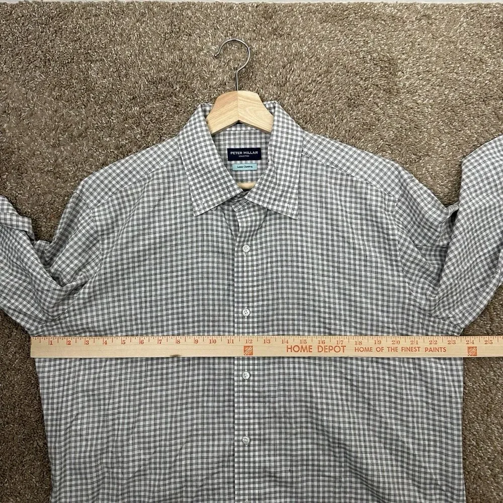 Peter Millar Collection Shirt Mens Large Gray Solid Summer Chambray‎ Button Down